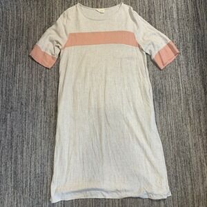Bella Ella Boutique Cotton Dress‎ Minimalist Natural T-Shirt Style Tan Pink M